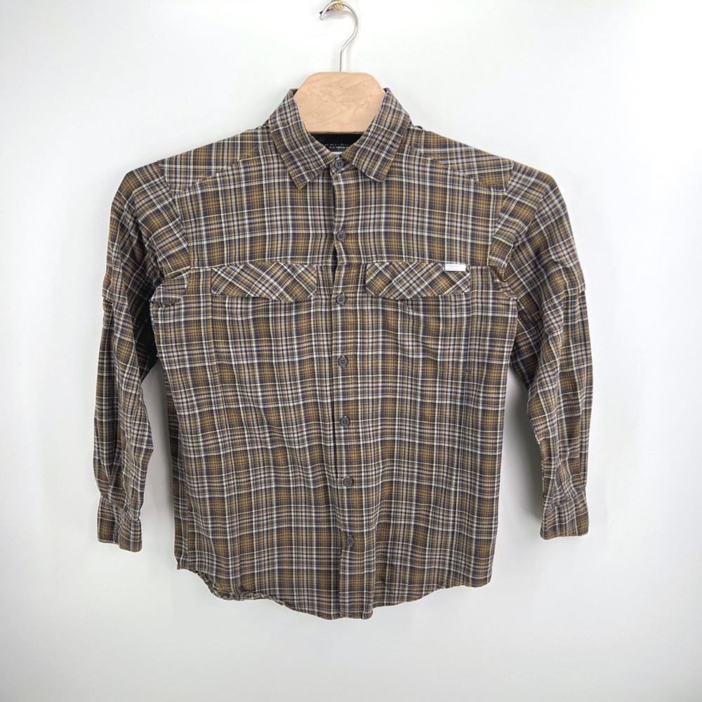 Columbia Omni-Shade Plaid Button Down Shirt S/M Nylon Hiking Brown Gorpcore Mens